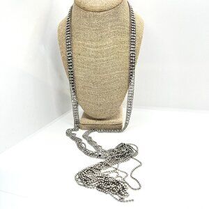 VINTAGE RHINESTONE CHAIN LARIAT SCARF NECKLACE SILVER TONE DRAPE LONG STATEMENT
